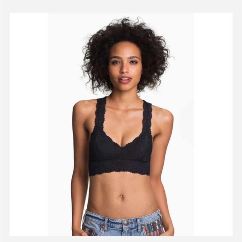 FREE PEOPLE GALLOON LACE RACERBACK BRALETTE IN BLACK SIZE MEDIUM
